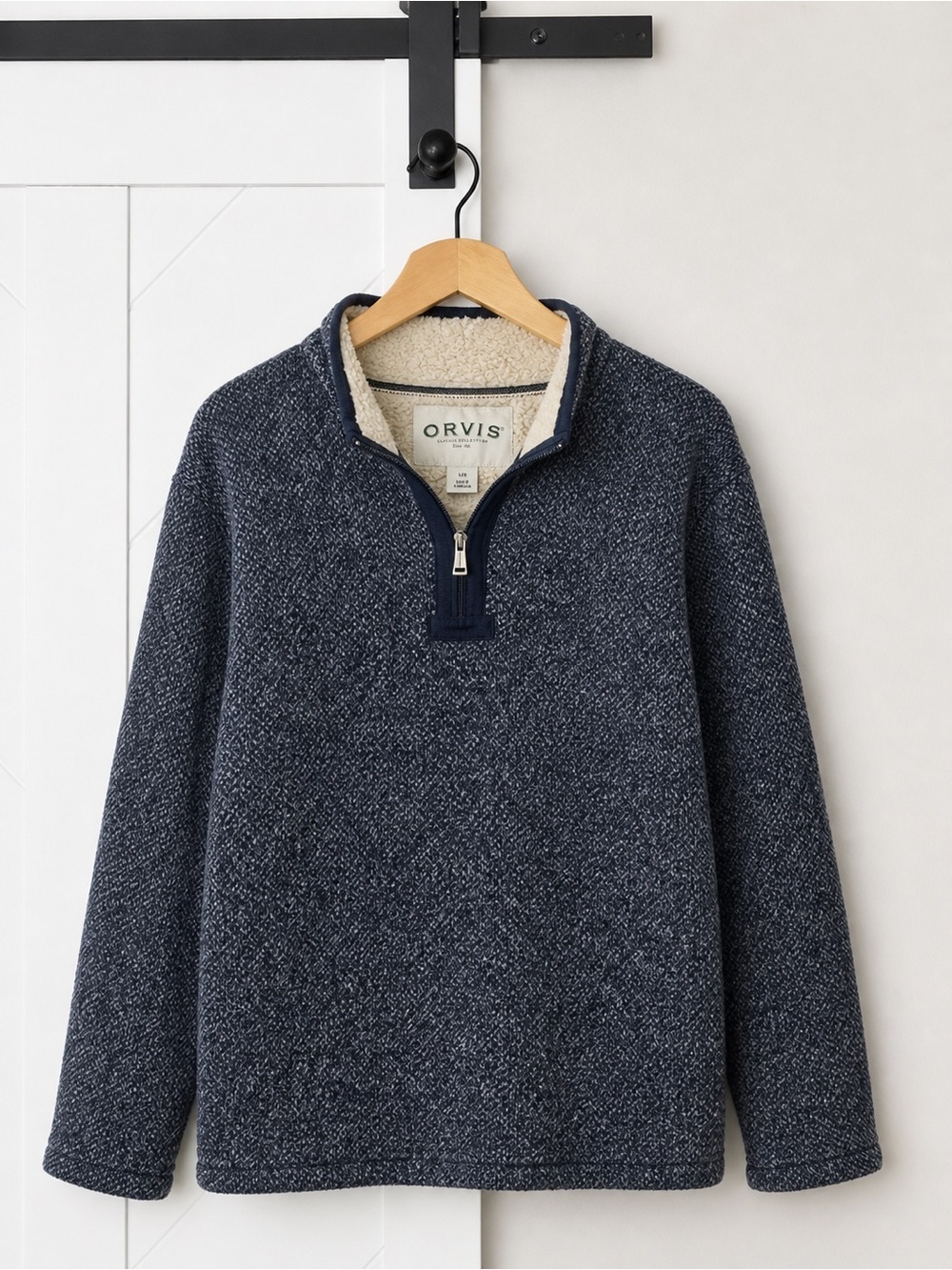 Orvis Sherpa Lined Quarter Zip Pullover Navy Large